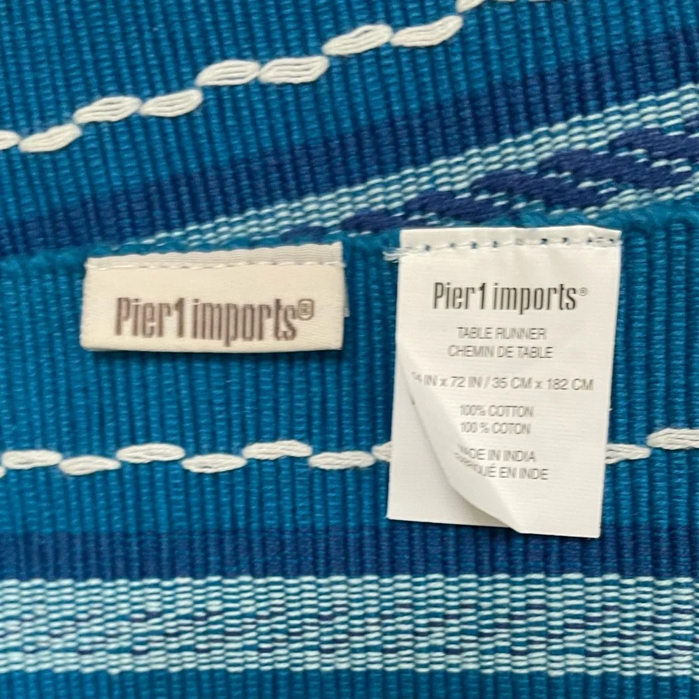 Pier 1 Imports Blue Tonal Stripe With Fringe Table Runner
